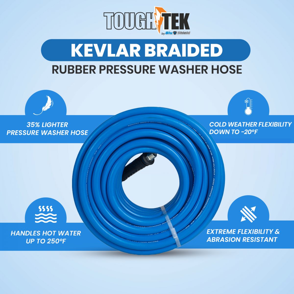 Blubird Blu Shield Tough Tek 1/2" X 200' Rubber Pressure Washing Hose TTPW12200-NM
