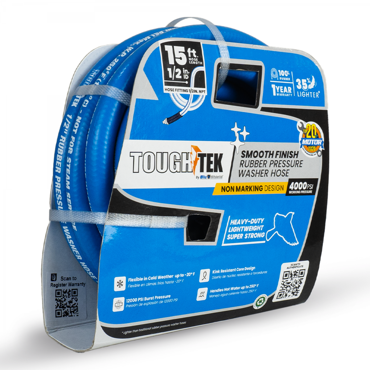 Blubird Blu Shield Tough Tek 1/2" X 15' Rubber Pressure Washing Hose TTPW1215-NM