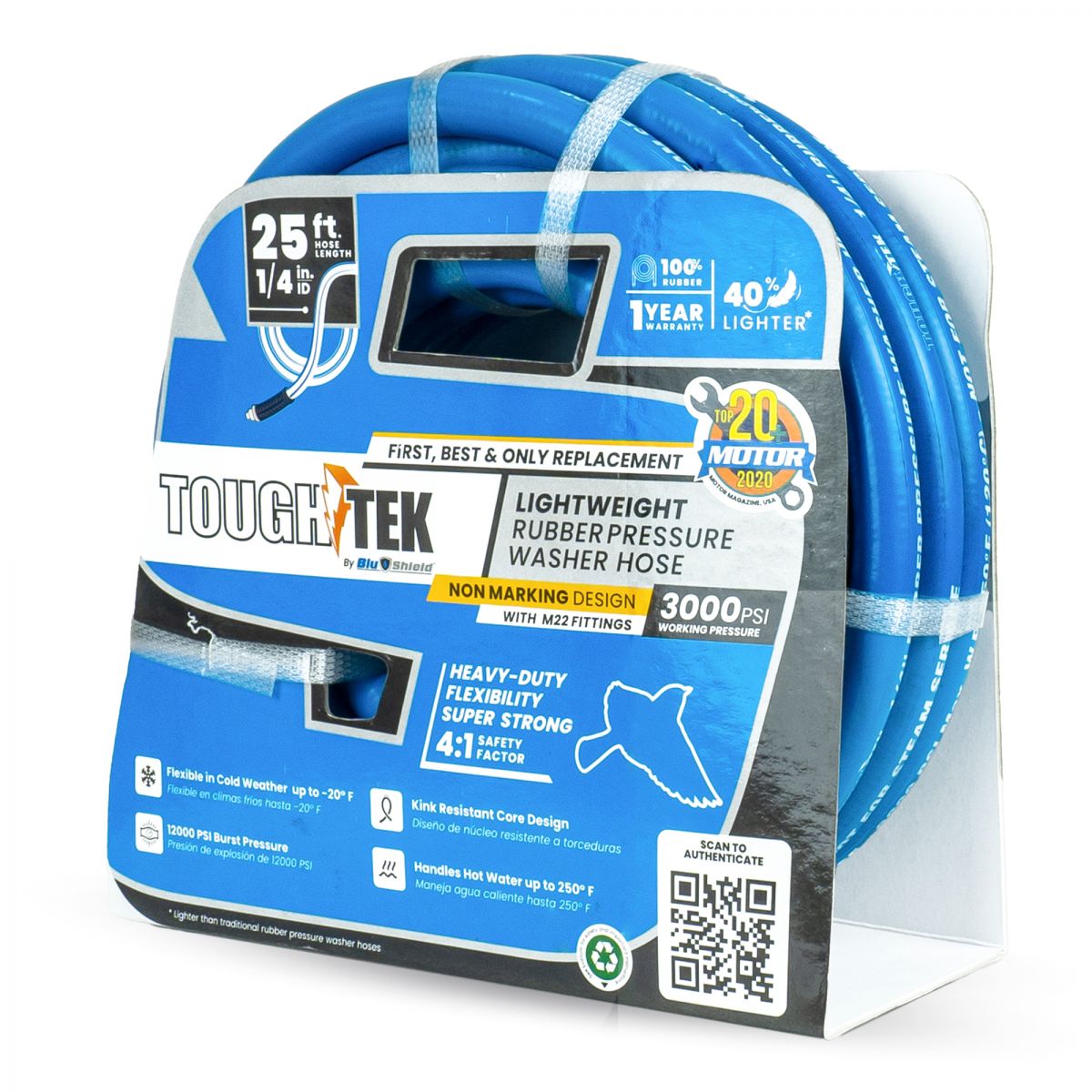 Blubird Blu Shield Tough Tek 1/4" X 25' Rubber Pressure Washing Hose with M22 Fittings Non Marking TTPW1425-NM