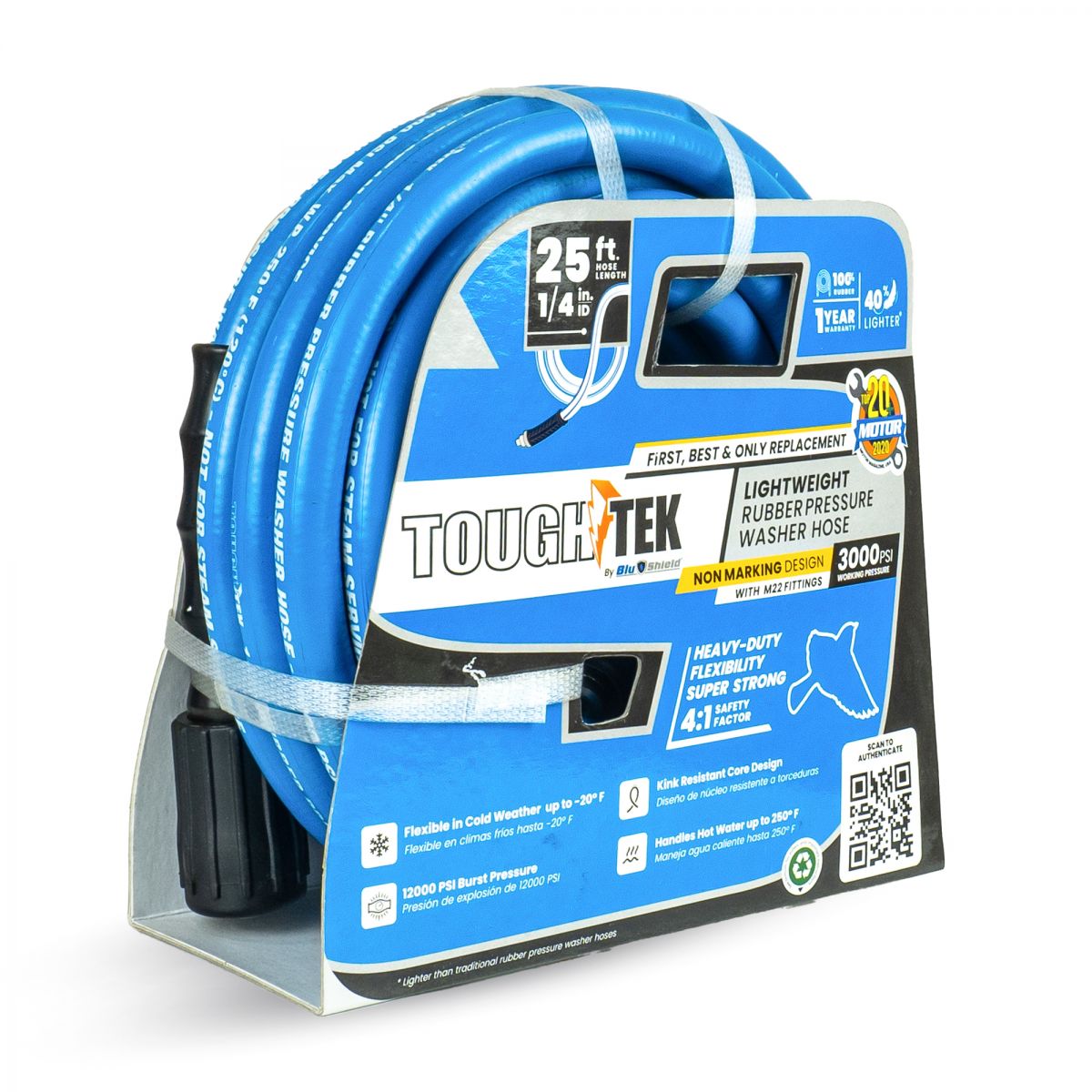 Blubird Blu Shield Tough Tek 1/4" X 25' Rubber Pressure Washing Hose with M22 Fittings Non Marking TTPW1425-NM