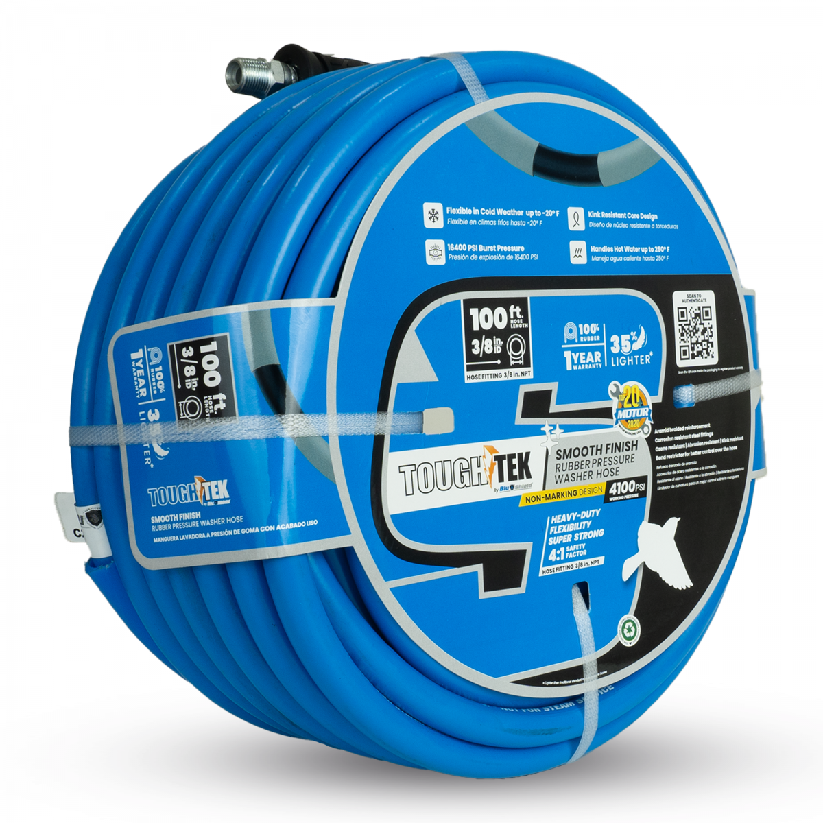 Blubird Blu Shield Tough Tek 3/8" X 100' Rubber Pressure Washing Hose TTPW38100-NM