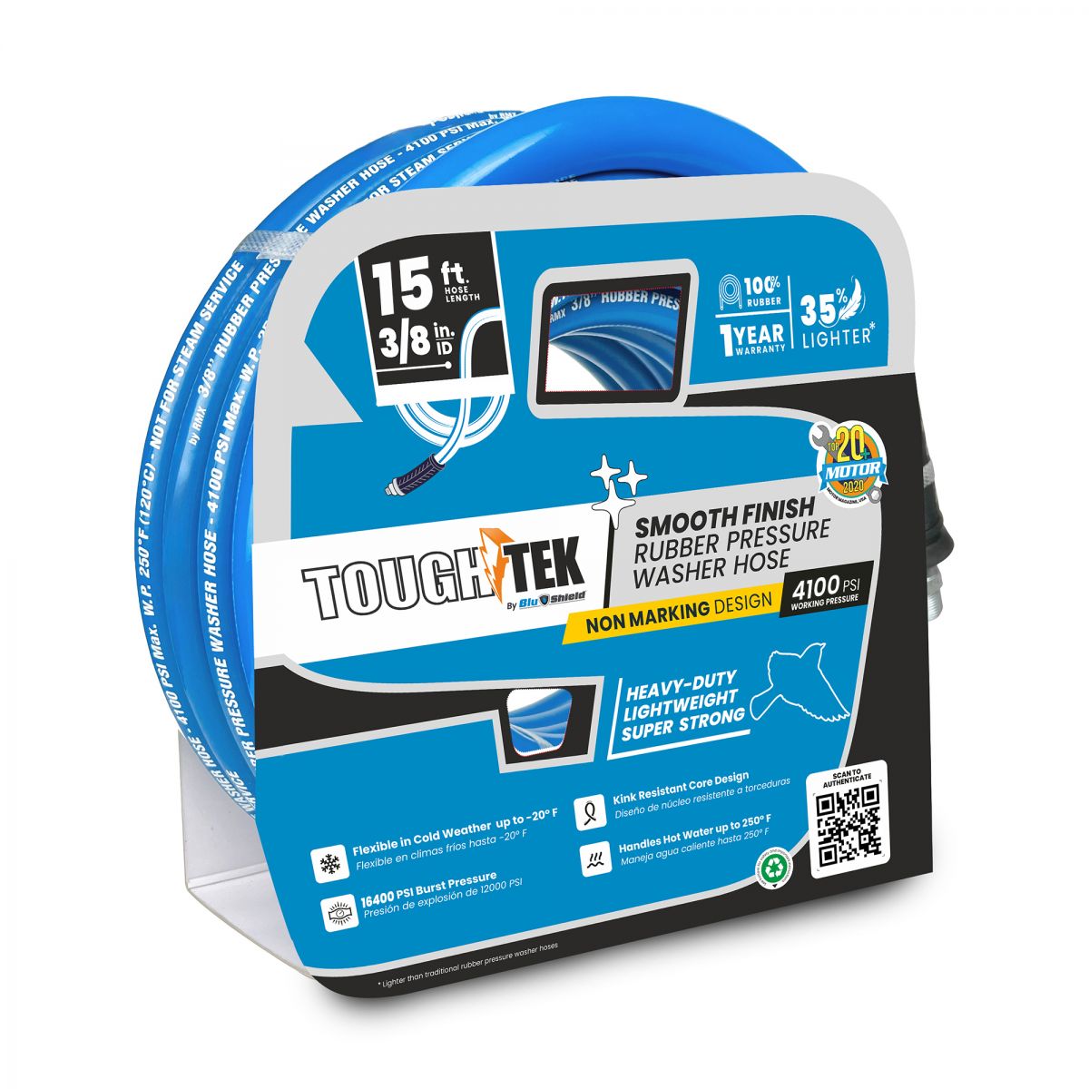 Blubird Blu Shield Tough Tek 3/8" X 15' Rubber Pressure Washing Hose TTPW3815-NM