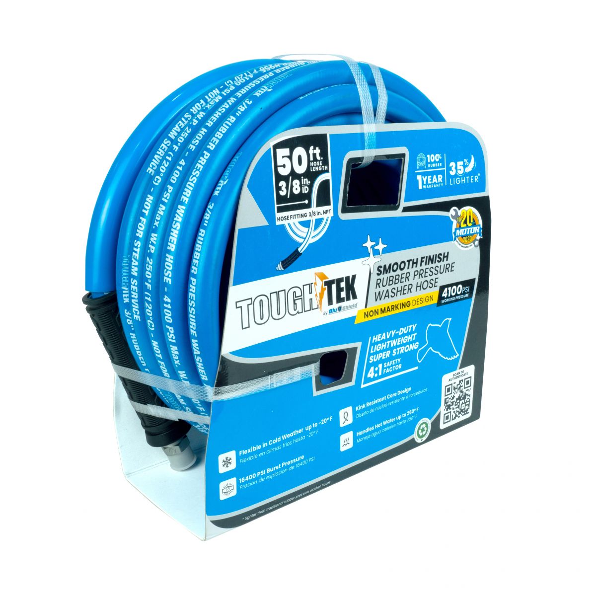 Blubird Blu Shield Tough Tek 3/8" X 50' Rubber Pressure Washing Hose TTPW3850-NM