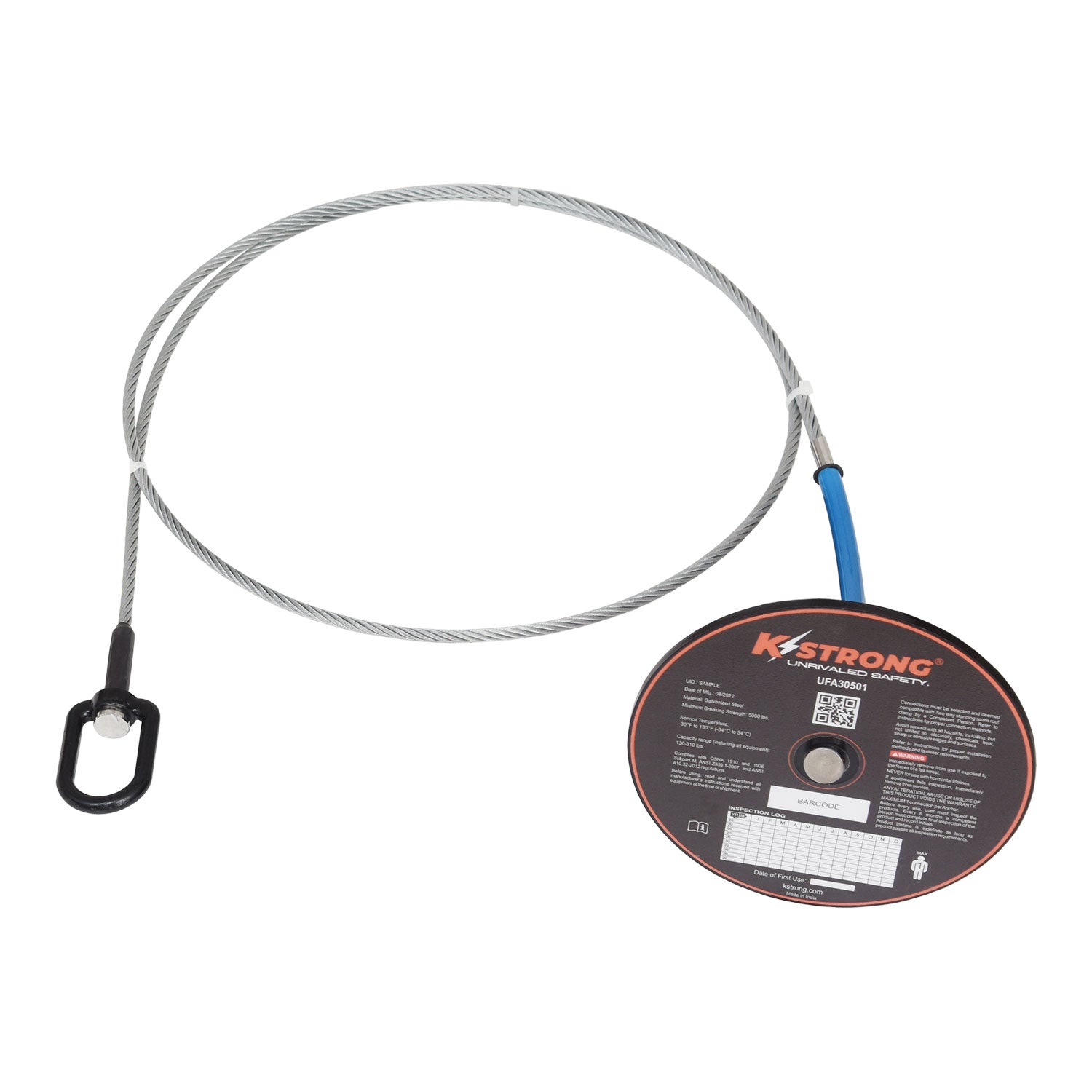 K Strong 5K Drop Thru Anchor with Swivel D-ring - 4" Round Plate with 6' Cable Length UFA30501