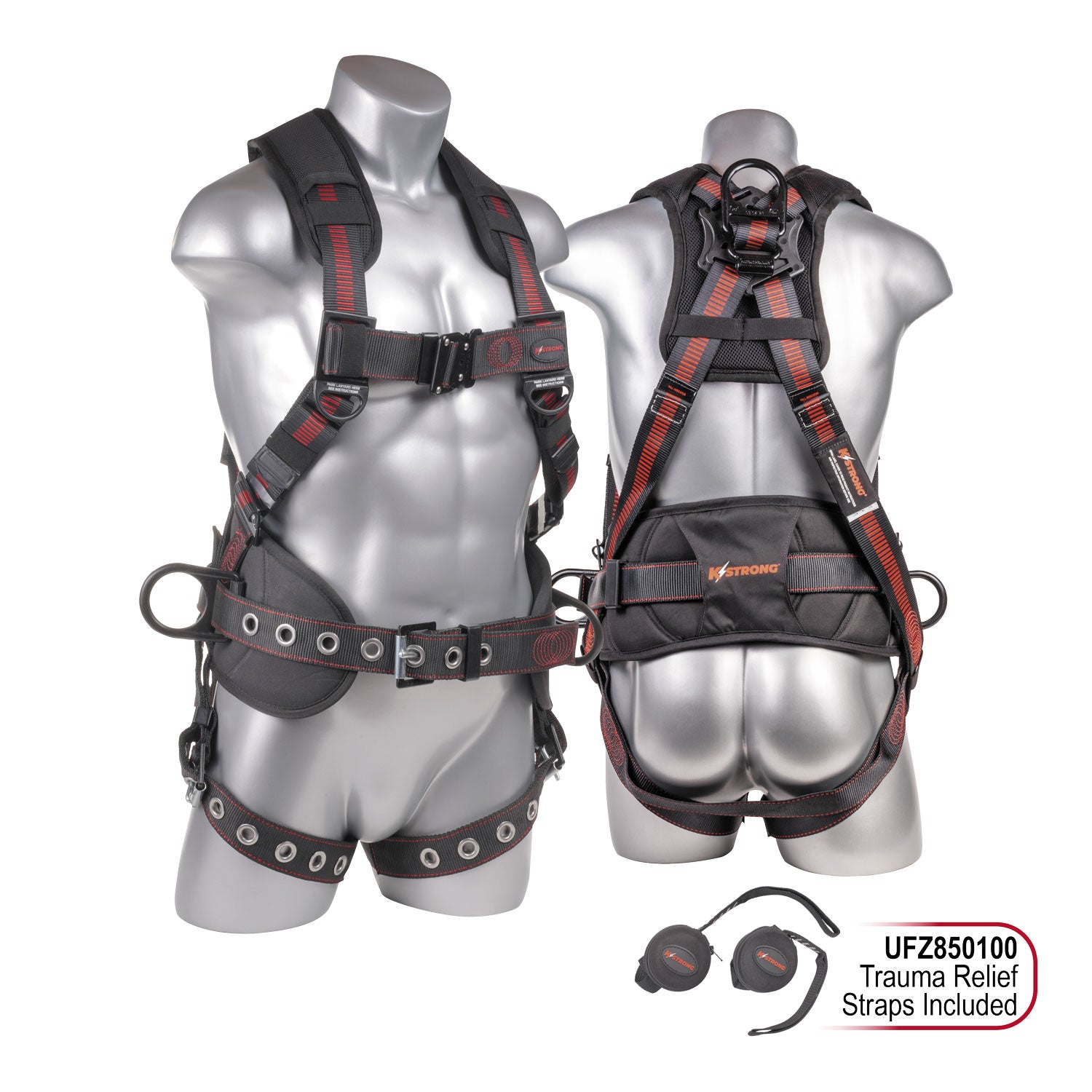 K Strong Kapture Epic+ 5-Point Full Body Harness, Waist Pad w/ Tool Belt, Back/Shoulder Pad, Enhanced Dorsal D-ring, 2 Side D-rings, QC Chest, TB Legs (XL-2XL) UFH10332G(XL-2XL)