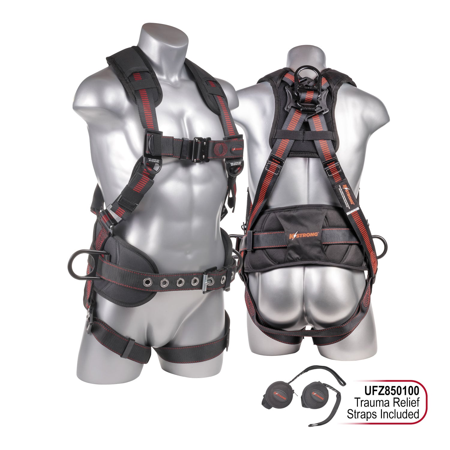 K Strong Kapture Epic+ 5-Point Full Body Harness, Waist Pad w/ Tool Belt, Back/Shoulder Pad, Enhanced Dorsal D-ring, 2 Side D-rings, QC Chest and Legs (M-L) UFH10332P(M-L)