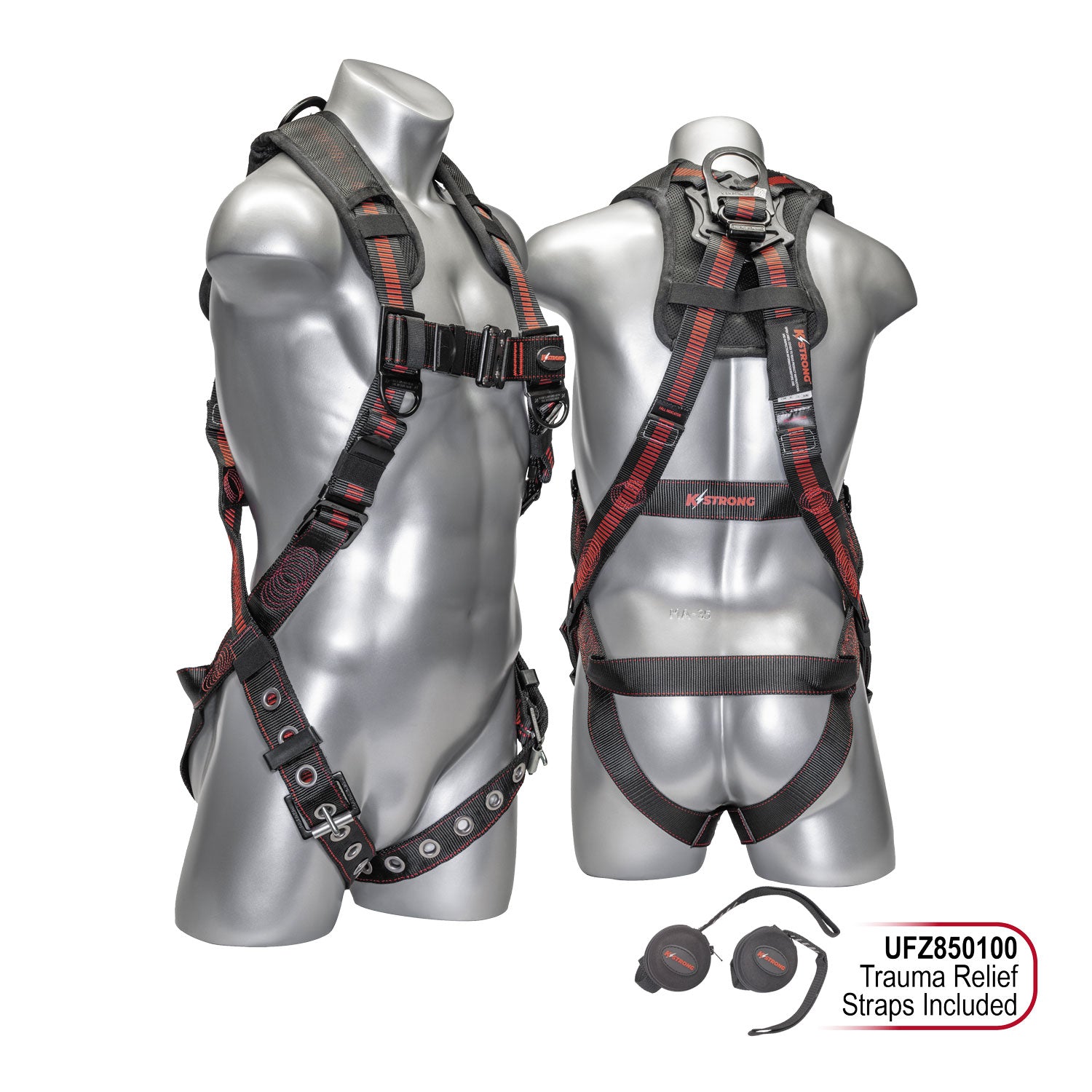 Kapture Elite+ 5-Point Full Body Harness, Dorsal D-ring, TB Legs, QC Chest, Back/Shoulder Pad, All Black Fittings (S-M)