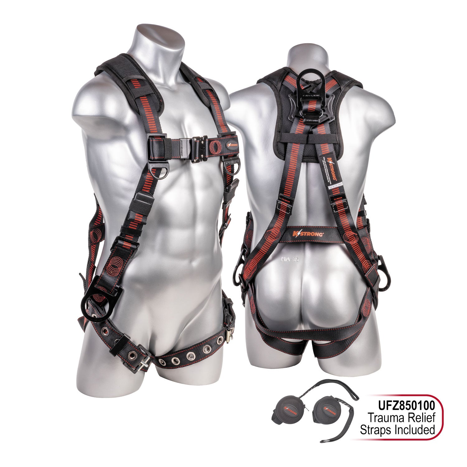 K Strong Kapture Elite+ 5-Point Full Body Harness, Enhanced Dorsal D-ring Plus, 2 Side D-rings, TB Legs, QC Chest, Back/Shoulder Pad, All Black Fittings (M-L) UFH15231GQ(M-L)