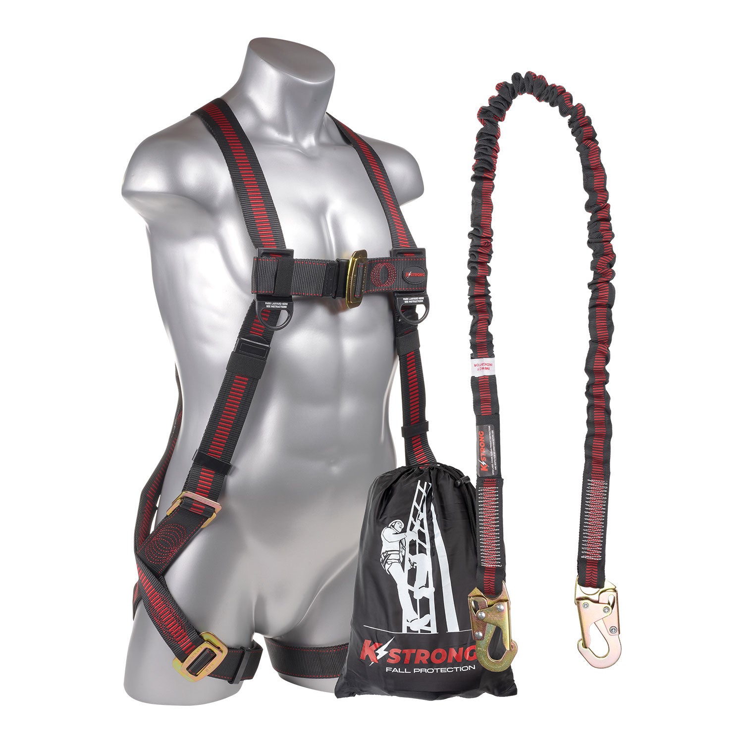 K Strong Kapture Elite 5-Point Full Body Harness, Dorsal D-ring, MB Legs, 6' Internal Design SAL w/ Snap Hooks, Storage Bag (S-M) UFK20010(S-M)