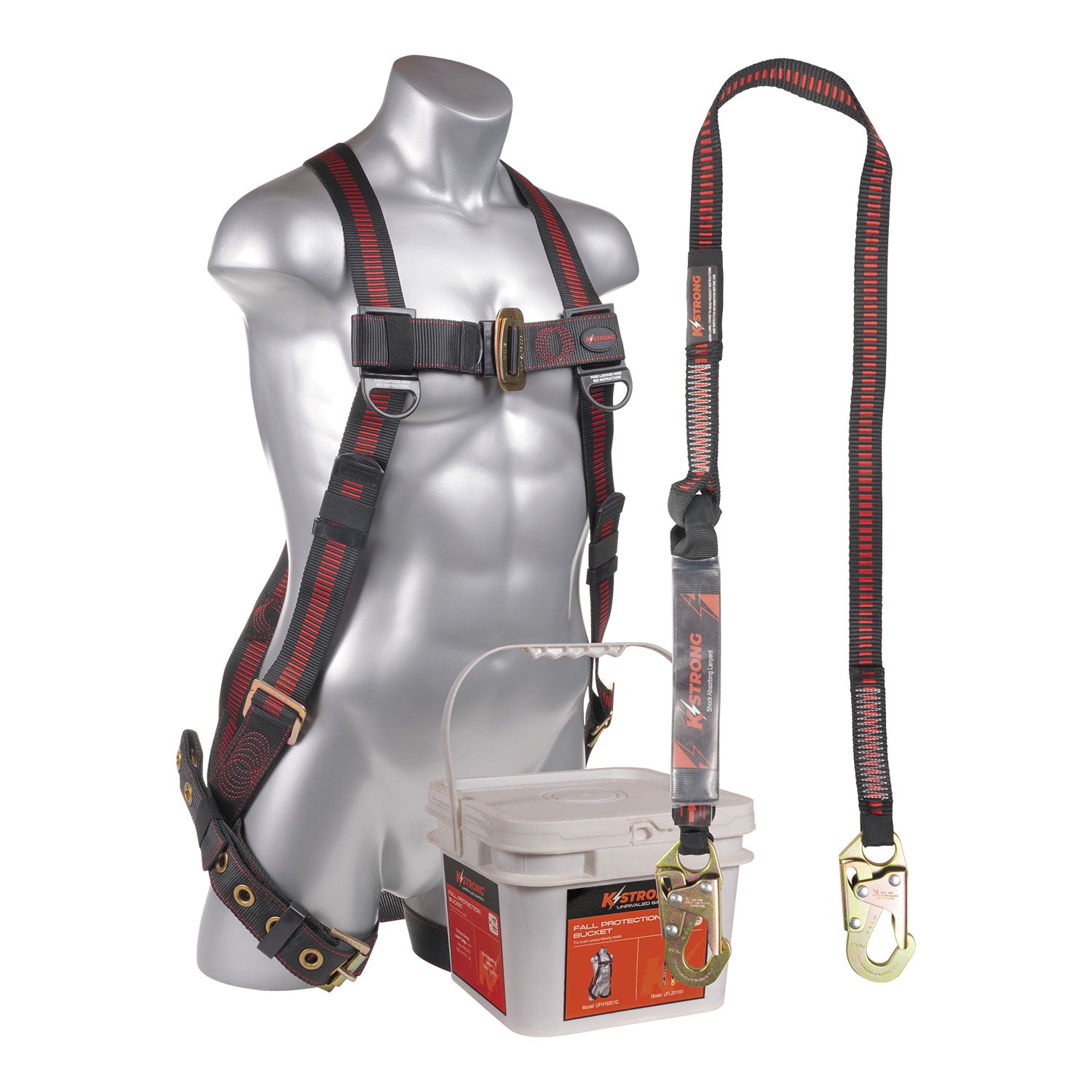 K Strong Bucket Kit Elite 5-Point Full Body Harness, Dorsal D-ring, TB Legs, 6' Shock Absorbing Lanyard w/ Snap Hooks (L-XL) UFK23110(L-XL)