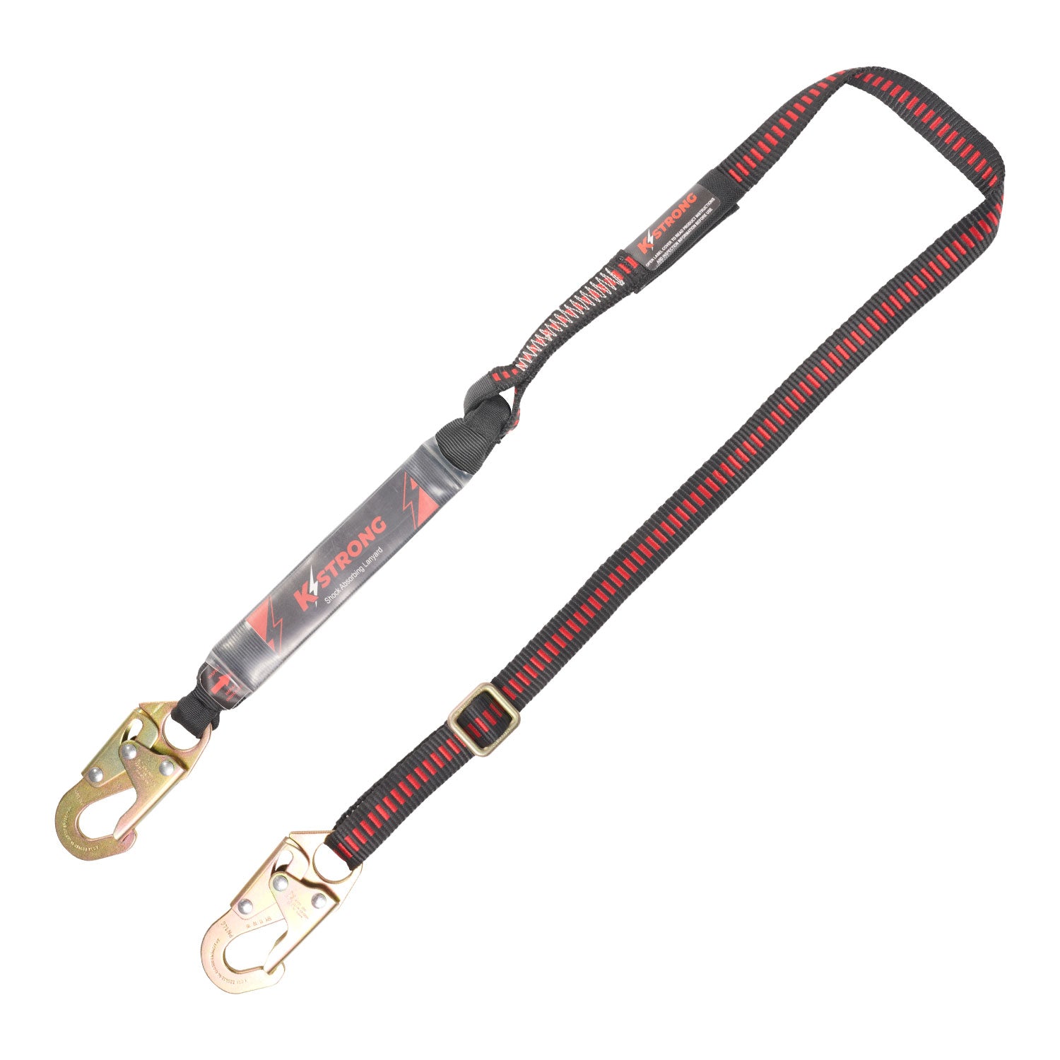 K Strong 4.5 - 6' Adjustable Clear Pack Design Shock Absorbing Lanyard with Snap Hooks UFL201301