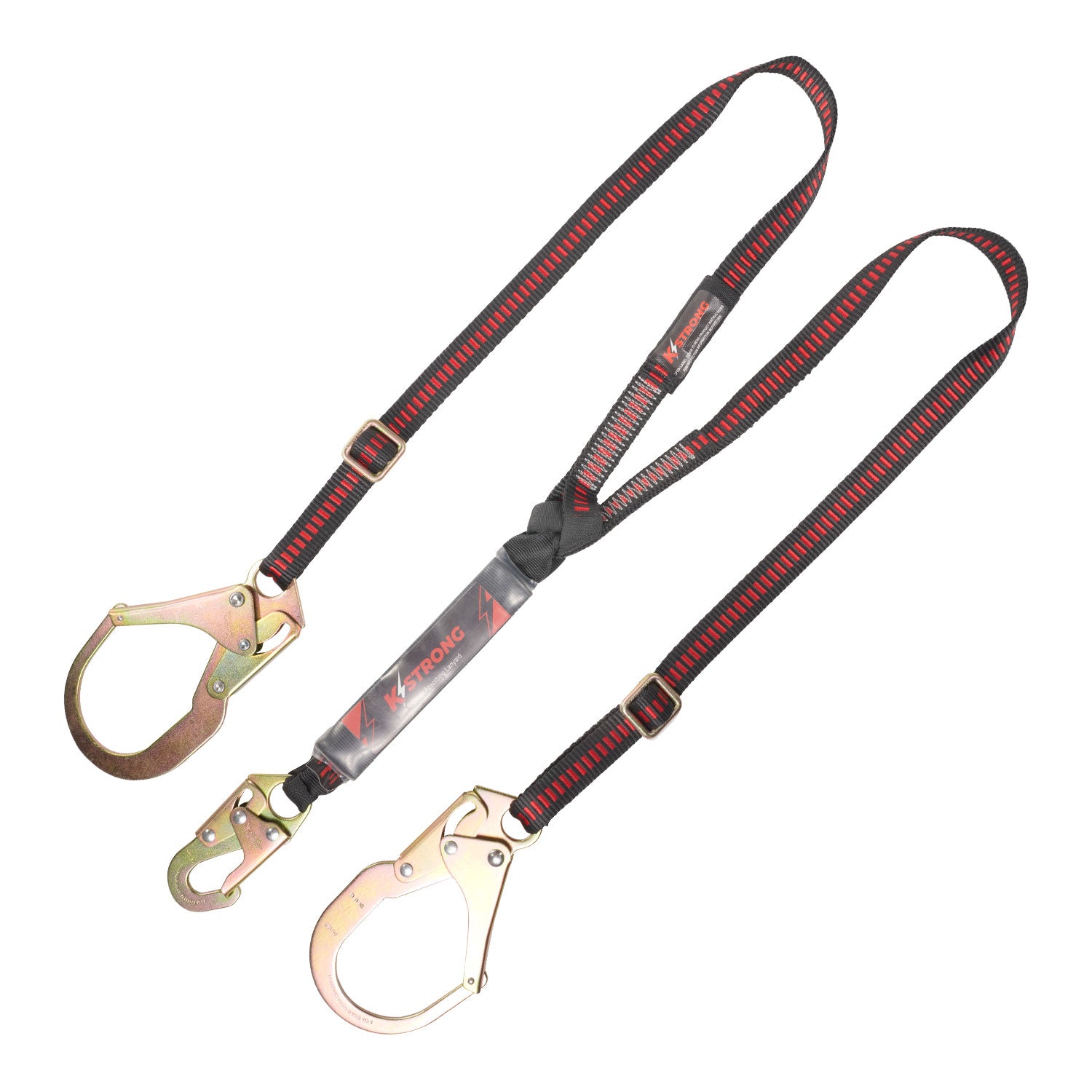 K Strong 4.5 - 6' Adjustable Twin Leg 100% Tie-off Clear Pack Design Shock Absorbing Lanyard with Snap Hook and Rebar Hooks UFL201331