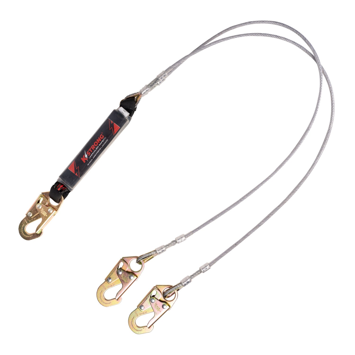 K Strong 6' Leading Edge Rated Twin Leg 100% Tie-off Clear Pack Design Shock Absorbing Coated Wire Lanyard with Snap Hooks UFL201621