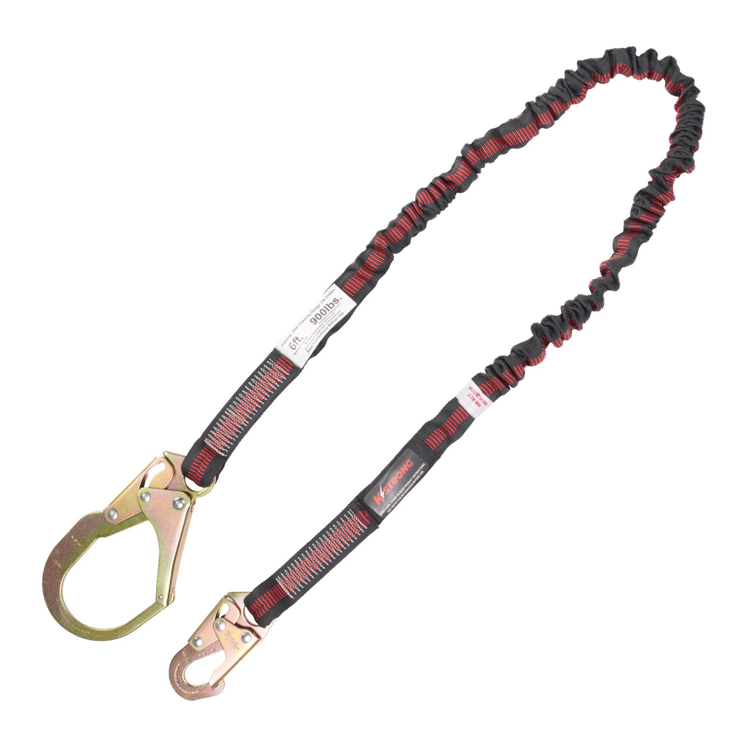 K Strong 6' Internal Design Shock Absorbing Lanyard with Snap Hook and Rebar Hook UFL204111