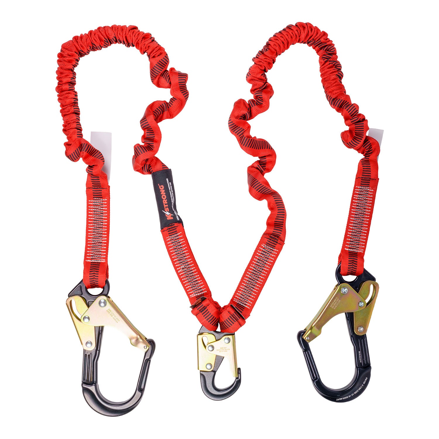 K Strong 4.5 - 6' Twin Leg 100% Tie-off Elasticated Design Shock Absorbing Lanyard with Snap Hook and Rebar Hooks UFL206234