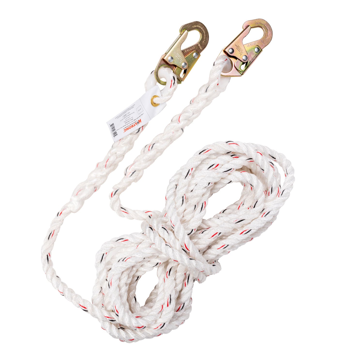 K Strong 100' Vertical White Polydac Rope Lifeline with Snap Hooks at Both Ends UFR210100