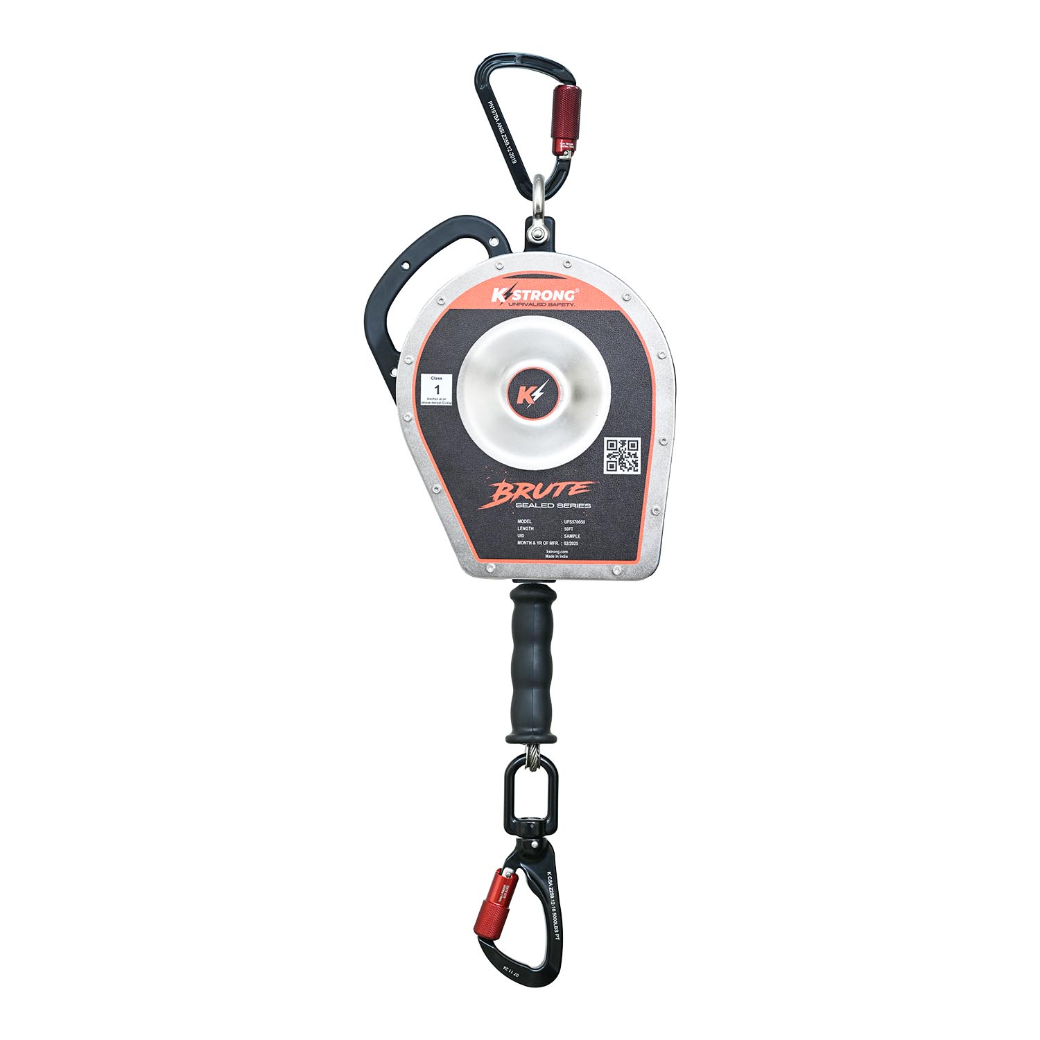 K Strong BRUTE Sealed 50' SRL with Stainless Steel Cable and Aluminum Swivel Carabiner Hook UFS570050