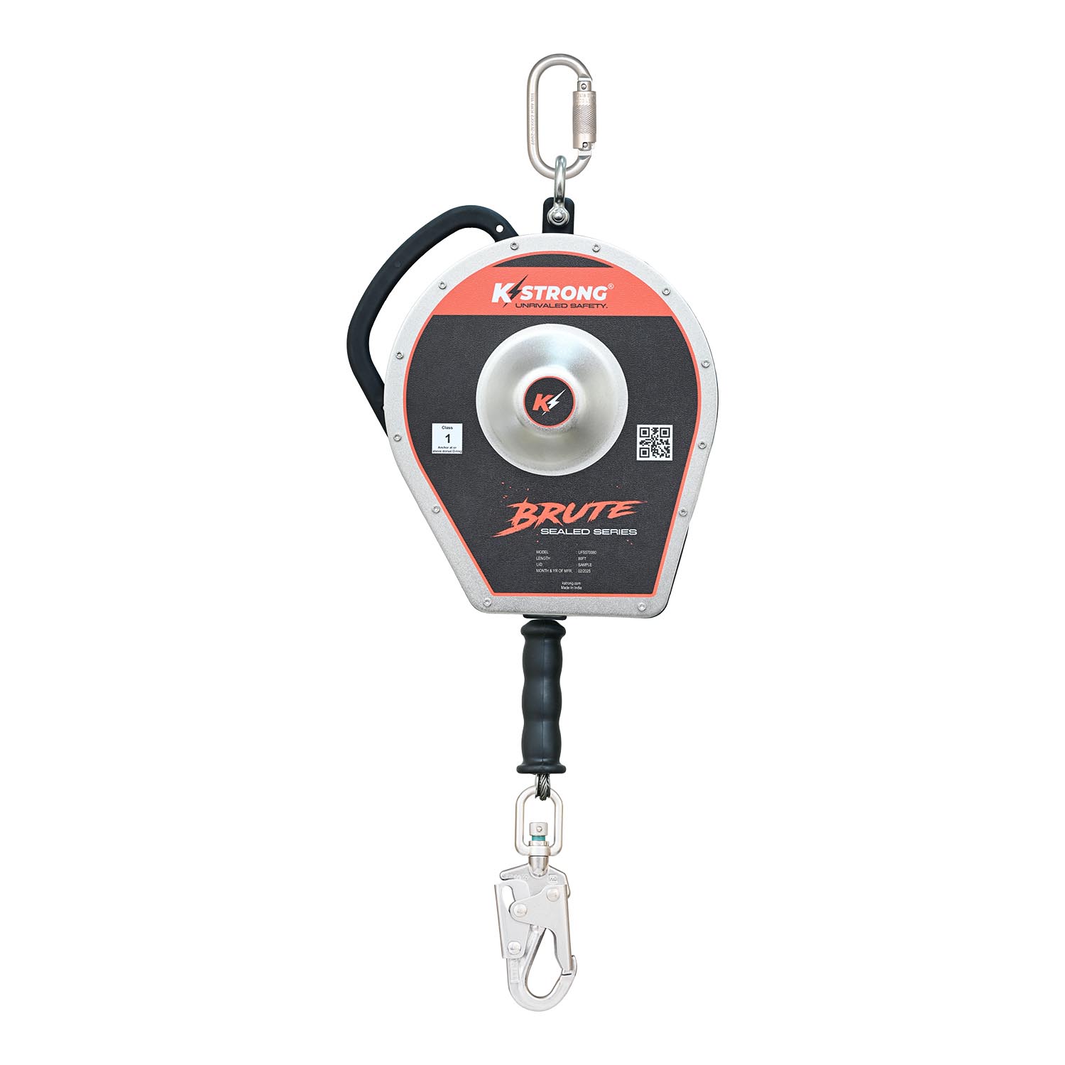 K Strong BRUTE Sealed 80' SRL with Stainless Steel Cable and Aluminum Swivel Carabiner Hook UFS570080