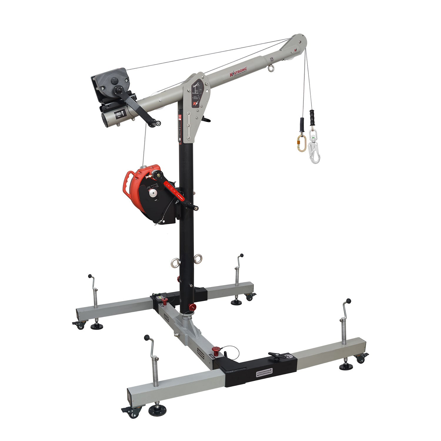 K Strong Megadavit H-Base Deluxe Kit w/ H-Base Frame Assembly, 54" Column Mast, 3' Cantilever Boom Arm with Winch Bracket, 60' 3-way Rescue Retrieval SRL-R with Mounting Bracket, and 60' Material/Personnel Winch UFT551011DK