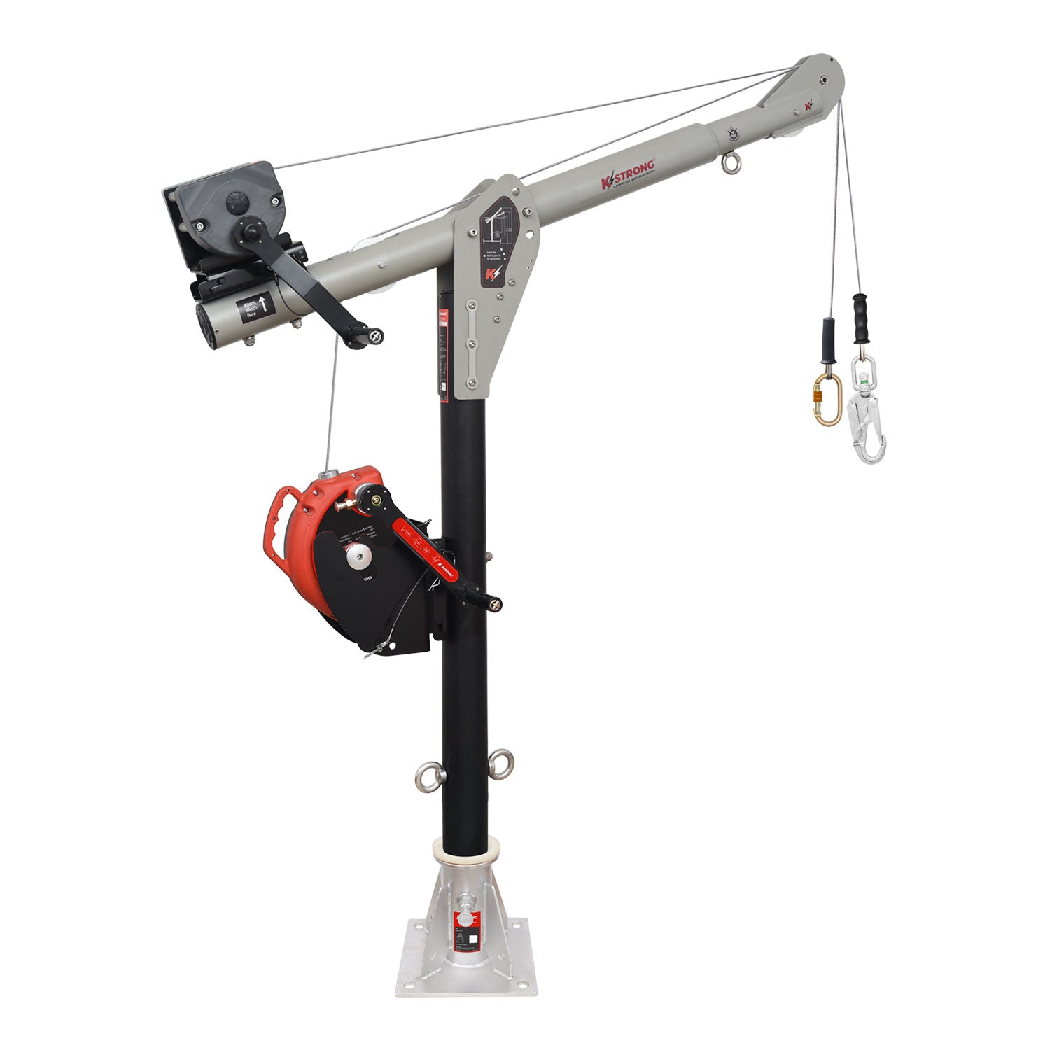 K Strong Megadavit Floor Mount Deluxe Kit w/ Floor Mount Column Mast Receiver, 54" Column Mast, 3' Cantilever Boom Arm with Winch Bracket, 60' 3-way Rescue Retrieval SRL-R with Mounting Bracket, and 60' Material/Personnel Winch UFT551021DK