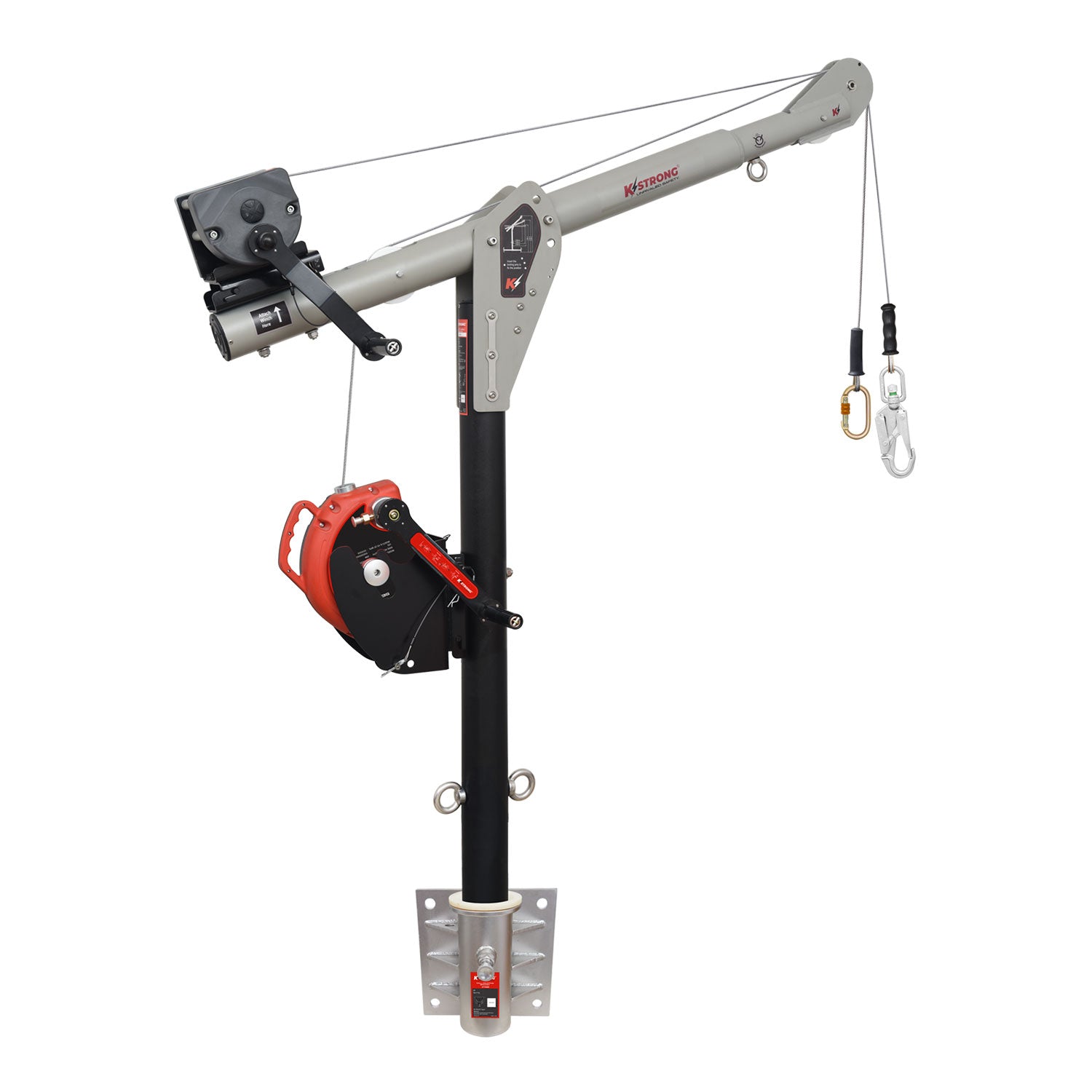 K Strong Megadavit Wall Mount Deluxe Kit w/ Wall Mount Column Mast Receiver, 54" Column Mast, 3' Cantilever Boom Arm with Winch Bracket, 60' 3-way Rescue Retrieval SRL-R with Mounting Bracket, and 60' Material/Personnel Winch UFT551031DK