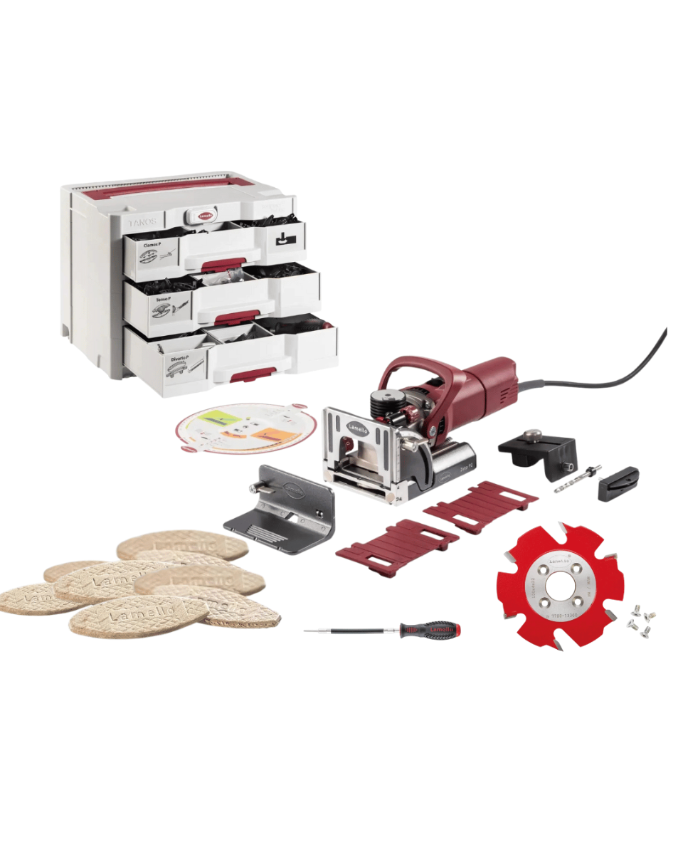 Lamello Zeta P2 Corded Ultimate P-System & Standard Joinery Kit with Diamond & Carbide Cutters, Pro Connector Assortment, 1000 #20 Biscuits & Flex Tool 101403DSULTIMATE