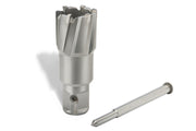 Slugger carbide tipped annular cutter 1 in by 1-3/8 in DOC shown with a companion pilot drill