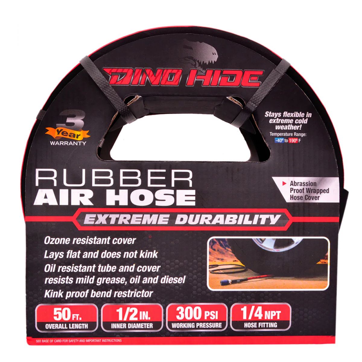 Blubird 1/2" X 50' Dino-Hide Rubber Air Hose Assembly 1/2" Male-NPT WLEPRO1250