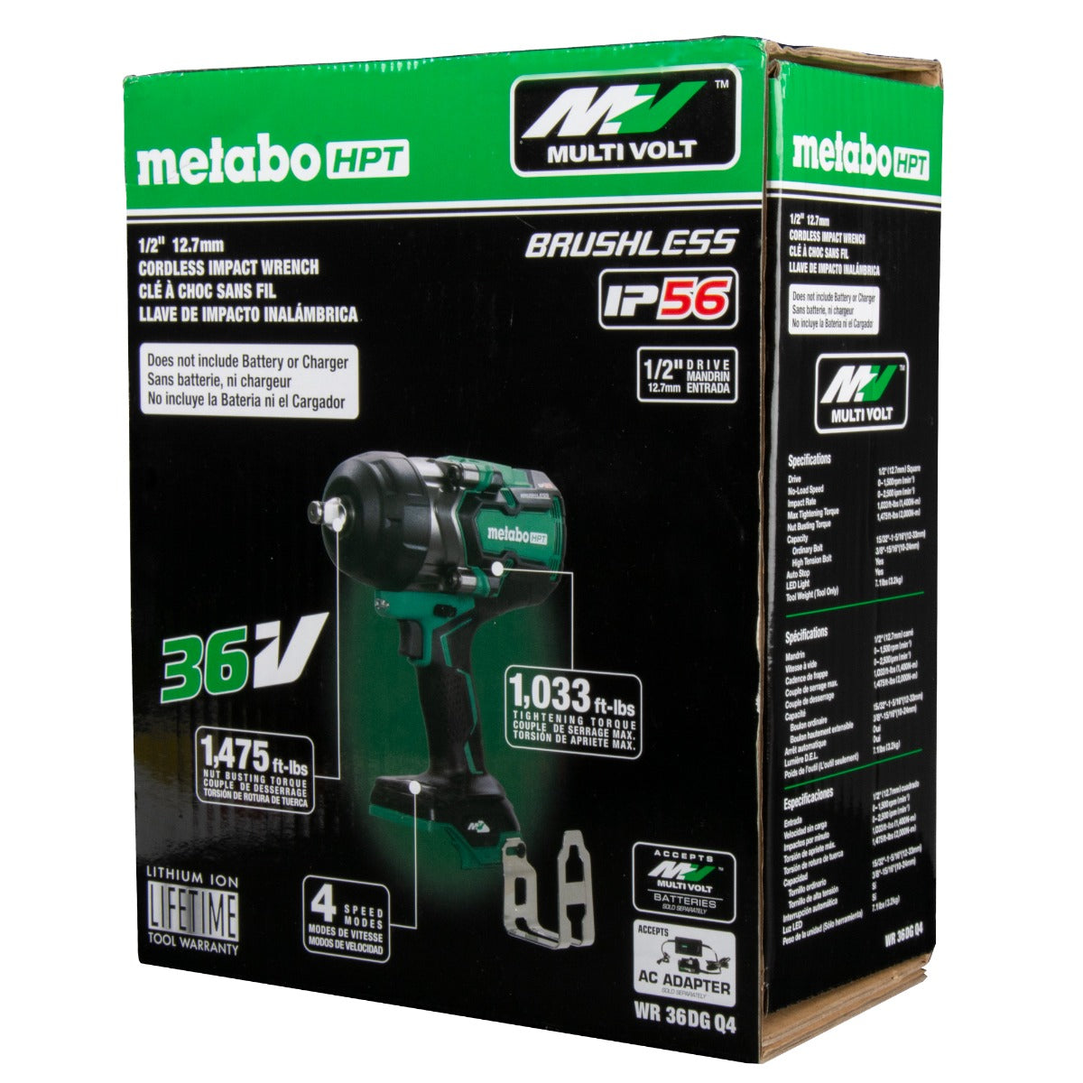 Metabo 36V MultiVolt Brushless High Torque 1/2" Impact Wrench, 1033 ft-lbs Torque (Bare Tool) WR36DGQ4M