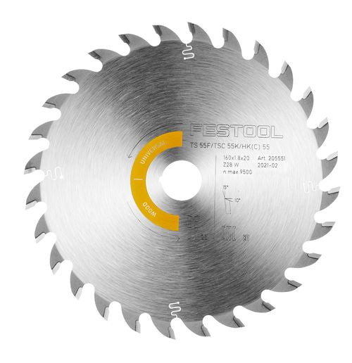 Festool Universal Wood Cross-Cut 28 Tooth Saw Blade for TS 55 F/TSC 55 K/HK 55/HKC 55 205560