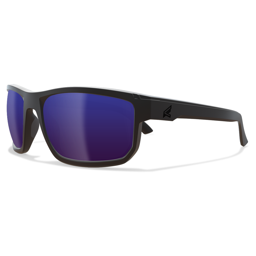 Edge Eyewear Defiance Safety Glasses, Black Frame, Polarized Aqua Precision Blue Mirror Lens ZTDFAP218