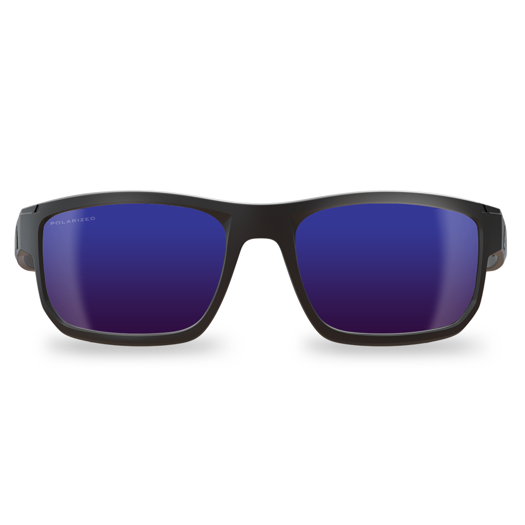 Edge Eyewear Defiance Safety Glasses, Black Frame, Polarized Aqua Precision Blue Mirror Lens ZTDFAP218